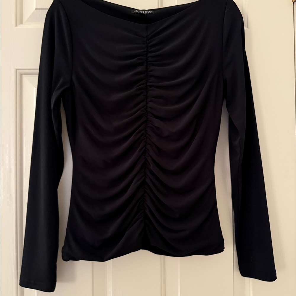 J. Crew Black Ruched Long Sleeve Top